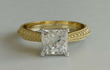 2ct Princess Cut Diamond Engagement Ring Milgrain Solitaire 14k Yellow Gold Over