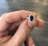 2.3ct Engagement Ring Oval Cut Blue Sapphire Diamond Halo 14k Yellow Gold Finish