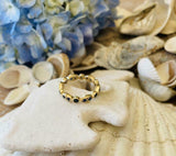 1ct Wedding Ring Band Round Cut Blue Sapphire Eternity 14k Yellow Gold Finish