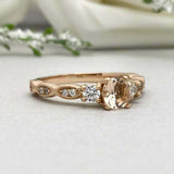 2ct Round Cut Morganite Solitaire with Accent Trilogy Ring 14k YellowGold Finish