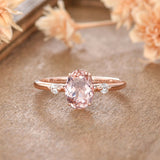 1ct Oval Cut Simulated Morganite Trilogy Engagement Ring 14k Rose Gold Plated