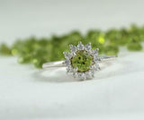 2.2ct Engagement Ring Round Cut Green Peridot Floral Halo 14k White Gold Finish