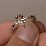 0.75ct Pear Cut Peach Morganite Trilogy Engagement Ring 14k White Gold Finish