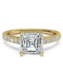 2.5ct Asscher Cut Diamond Trendy Solitaire with Accent Ring 14K Yellow Gold Over