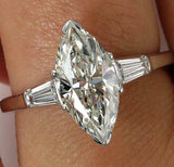4ct Marquise Diamond Trilogy Engagement Ring 14K White Gold Over Baguette Accent