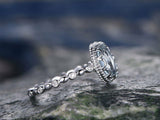 1Ct Oval Cut Blue Aquamarine Milgrain Vintage Solitaire Ring 14K White Gold Over