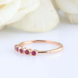 0.3ct Round Cut Pink Ruby Engagement Ring 5 Stone Minimalist 14k RoseGold Finish