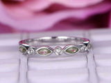 1.2ct Marquise Cut Green Peridot Wedding Band Half Eternity 14k WhiteGold Finish