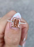 3ct Radiant Cut Simulated Peach Morganite Hidden Halo Ring 14k Rose Gold Plated