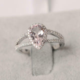 2ct Pear Peach Morganite Engagement Ring Split Shank Halo 14k White Gold Finish