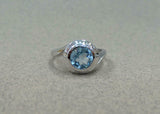 1.5ct Engagement Ring Round Cut Blue Aquamarine Solitaire 14k White Gold Finish