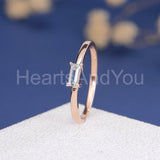 0.2ct Baguette Cut Simulated Blue Aquamarine Minimal Ring 14k Rose Gold Plated