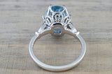 1.2ct Oval Cut Blue Aquamarine Solitaire Engagement Ring 18k White Gold Finish