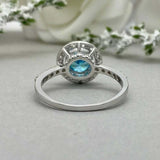 2.4ct Engagement Ring Round Cut Blue Topaz Diamond Halo 14k White Gold Finish