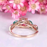 1.6ct Round Cut Morganite Engagement Ring Leaf Solitaire 14k Rose Gold Finish