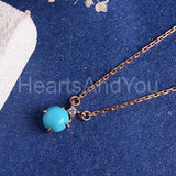 1ct Round Simulated Blue Turquoise Solitaire Pendant Chain 14k Rose Gold Plated