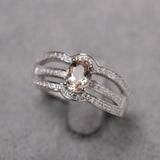 2.3ct Engagement Ring Oval Cut Peach Morganite Split Shank 14k White Gold Finish