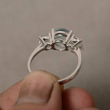 2ct Round Blue Aquamarine Engagement Ring 14k White Gold Finish Unique Trilogy