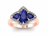 2ct Pear Blue Sapphire Engagement Ring Halo Trilogy Solitaire 14k Rose Gold Over