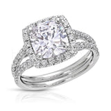 2.4ct Cushion Cut Simulated Diamond Halo Split Shank Ring 14k White Gold Plated