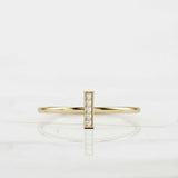Vertical Bar Women Engagement Ring 0.6ct Round Cut Diamond 14k YellowGold Finish
