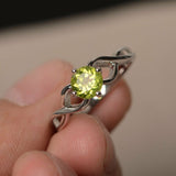 1.5ct Round Cut Green Peridot Engagement Ring 14k White Gold Finish Infinity