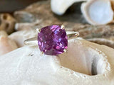 2.2ct Engagement Ring Cushion Cut Purple Amethyst Solitaire 14k WhiteGold Finish