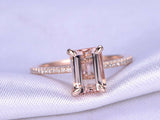 1ct Emerald Cut Morganite Solitaire Accent Engagement Ring 14k Rose Gold Finish
