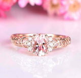 1.4ct Oval Peach Morganite Engagement Ring Diamond Filigree 14k Rose Gold Finish