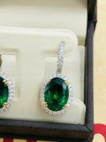 2.5ct Oval Green Emerald Diamond Halo Drop Dangle Earrings 14k White Gold Finish