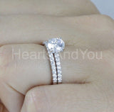 2.1ct Round Cut Moissanite Bridal Set Solitaire with Accent 14k WhiteGold Plated