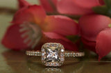 4ct Princess Cut Morganite Diamond Halo Engagement Ring 14K Rose Gold Finish