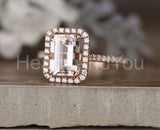 2ct Emerald Cut Simulated Morganite Halo Engagement Ring 14k Rose Gold Plated