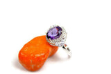 2.2ct Oval Cut Purple Amethyst Diamond Petite Halo Ring 14k White Gold Finish