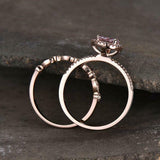 2ct Engagement Ring Oval Cut Peach Morganite Halo Bridal Set 14k RoseGold Finish