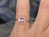 1.8Ct Pear Cut Peach Morganite Halo Solitaire Engagement Ring 14K Rose Gold Over