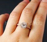 2ct Round Cut Simulated Peach Morganite Halo Engagement Ring 14k RoseGold Plated