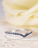 0.6ct Round Cut Blue Sapphire Curved Minimalist Wedding Band 14k White Gold Over