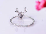 1.3ct Round Cut Blue Sapphire Engagement Ring Deer Antler 14k White Gold Finish