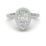 3.3Ct Pear Cut Diamond Halo Engagement Ring 14K White Gold Finish Round Accents