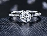 2.2ct Engagement Ring Round Cut Diamond Accents Solitaire 14k White Gold Finish
