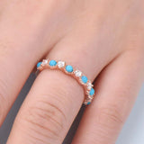 2ct Wedding Band Round Cut Diamond Turquoise Half Eternity 14k Rose Gold Finish