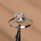 1.2ct Engagement Ring Round Cut Morganite Flower Solitaire 14k White Gold Finish