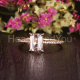 1ct Emerald Cut Simulated Morganite Solitaire Accents Ring 14k Rose Gold Plated