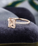 1ct Emerald Cut Simulated Morganite Solitaire Accents Ring 14k Rose Gold Plated