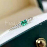 0.4ct Baguette Cut Simulated Green Emerald Minimalist Ring 14k White Gold Plated