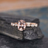 1ct Oval Cut Champagne Morganite Pear Accent Engagement Ring 14k RoseGold Finish