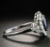 3ct Oval Cut Blue Sapphire Engagement Ring 14k White Gold Over Art Deco Cocktail