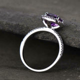 2.2ct Engagement Ring Cushion Cut Purple Amethyst Halo 14k White Gold Finish