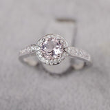 2.1ct Round Cut Peach Morganite Halo Diamond Accents Ring 14k White Gold Finish